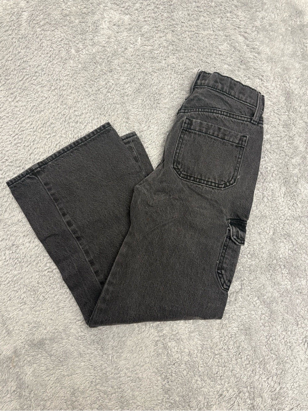 Kids Black Baggy Wide Leg Cargo Jeans